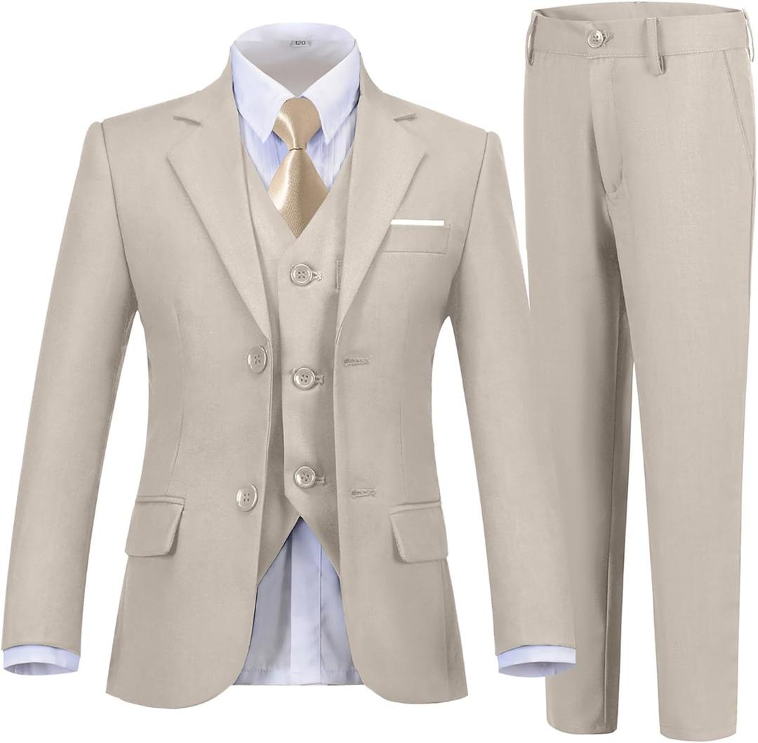 Boys Suits 5 Piece Formal Suit Set Slim Fit Formal Dress Clothes Ring Bearer Outfit for Kids (6, Champagne-tie)