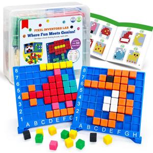 Pixel Art Kit for Kids Ages 5-8-12 STEM Building Toy with 400+ Colorful Cubes & Challenge Cards | Fine Motor Skills, Math & Coding Activities | Educational Science Gift for Boys and Girls