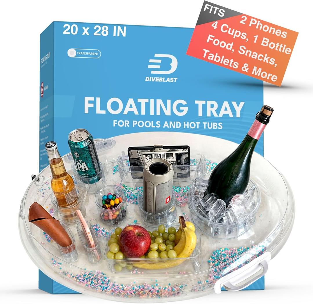Premium Floating Drink Holder for Pool, Hot Tub Accessories for Adults - Holds Up to 50 LBS - Fun Swimming Pool Accessories for Adults, Cool and Unique Drink Floaties (Glitter)