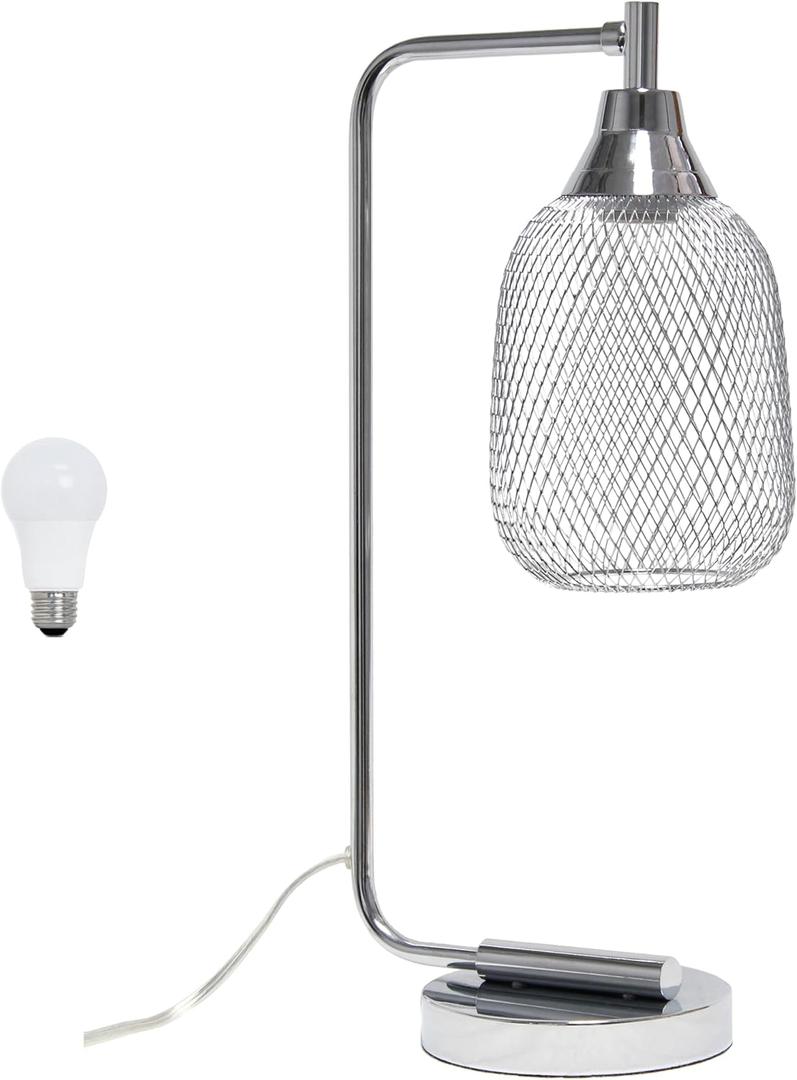 Elegant Designs LD1060-CHR-LB 19" Industrial Mesh Wire Desk Lamp with LED Bulb, Chrome
