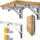 Folding Shelf Brackets, 2 Pcs Heavy Duty Collapsible Shelf Bracket, DIY Wall Mounted Folding Table Hinge, Space Saving for Bench Table with Screws (Silver, 10 in)