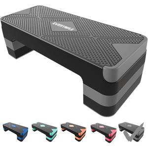 EVERYMILE Aerobic Exercise Step, Adjustable Aerobic Stepper for Exercise, Workout Step Platform, Step Up Box, 26.5" Step Deck with 4 6 8 Adjustable Height Risers, Women Home Gym Fitness (Grey)