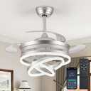 42" Modern Retractable Ceiling Fan with Lights, Fandelier Ceiling Fan with LED Light and Remote&App Control, 6 Speed Reversible 3CCT Chandelier Fan for Bedroom Living Room Dining Room Silver