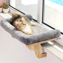 Zakkart Cat Perch for Window Sill with Bolster - Orthopedic Hammock Design with Premium Hardwood & Robust Metal Frame - Cat Window Seat for Large Cats and Kittens - Natural Color Wood Gray Bed, 24''W