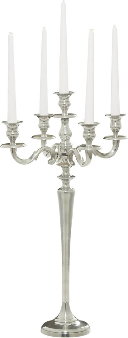 Deco 79 Aluminum Metal Scroll Tall Candelabra, 10" x 10" x 24", Silver