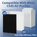 C545 Replacement Filter S Compatible with Winix C545 Air Purifier Replacement for Winix S Filter 1712-0096-00 and 2522-0058-00, Funmit 2 x High-efficiency Filter And 8 x Activated Carbon Filter