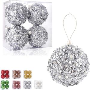 ZHANYIGY 4.25" Silver Shatterproof Christmas Ball Ornaments, 4pc Set for Xmas Trees and Holiday Decor