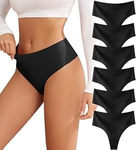 oshkang Thongs for Womens High Waisted Seamless for Women Underwear Sexy Breathable Panties Medium 6 Pack