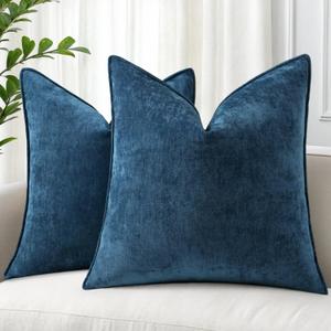 decorUhome Couch Throw Pillow Covers 16x16 Set of 2, Decorative Soft Neutral Chenille Pillow Covers with Elegant Design for Sofa Bed Living Room Home Decor, Poseidon