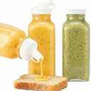Ferrochef 2 Pcs 10 oz Salad Dressing Shaker Glass Dispenser with Silicone Pour Spout and Tamper-proof Lid Refillable Salad Dressing Dispenser Mixer Shaker for Sauces Ketchup Sour Cream Syrup