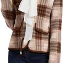 HOULENGS Women's Vintage Button Down Cardigan Sweater Plaid Print Long Sleeve Knit Coat Fall Fashion Outerwear with Pockets (XS)