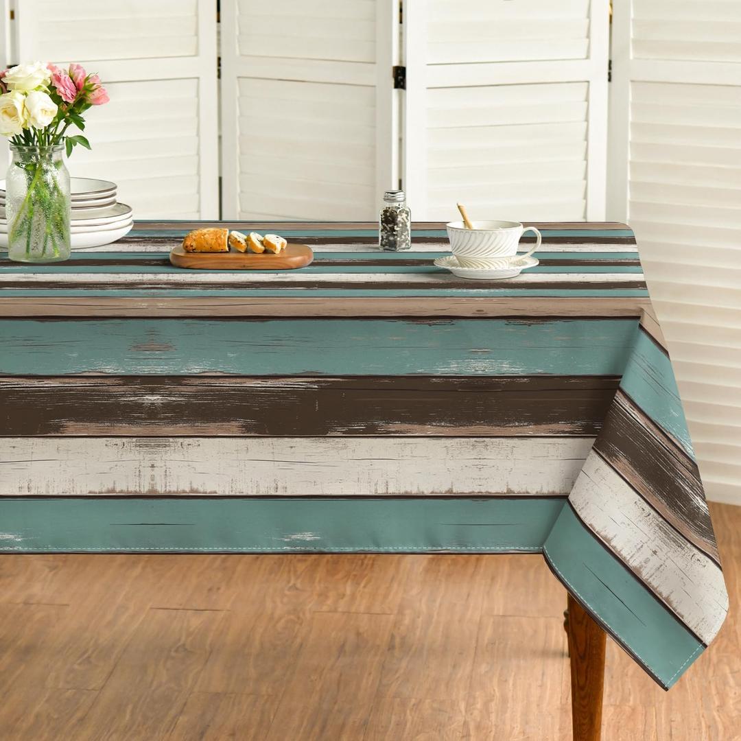 Horaldaily Green Wood Grain Tablecloth 60104 Inch Rectangular, Rustic Green Wooden Stripes Vintage Table Cover for Western Barn Themed Party Dinner Patio Garden