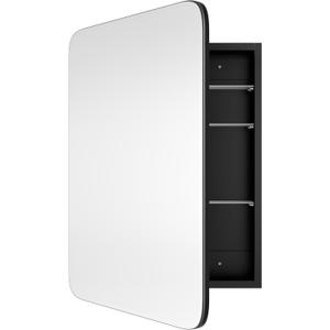 Bathroom Wood Black Cabinet with 20''x30'' Curved Mirror, Recessed Medicine Cabinet, Bathroom Storage Cabinet