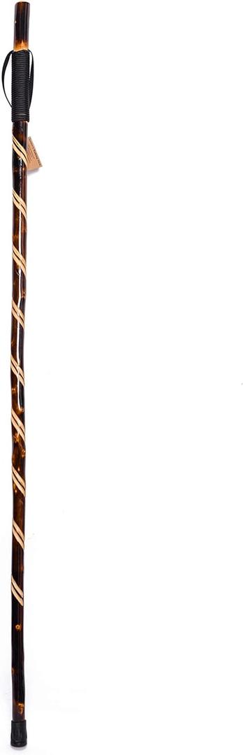 Handcrafted Nature Wood Hiking Stick 55 Inches Long - with Hand Strap and Rubber Tip Cover - Transparent Waterproof Painting Coating