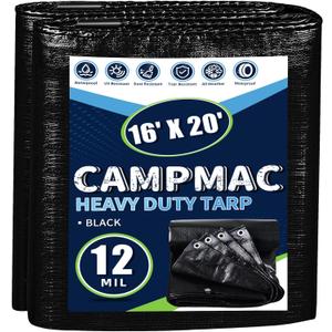 Black Tarps Heavy Duty Waterproof 16x20, 12 Mil Thick, High Durability, Rip and Tear Resistant with Metal Grommets Every 20 Inches