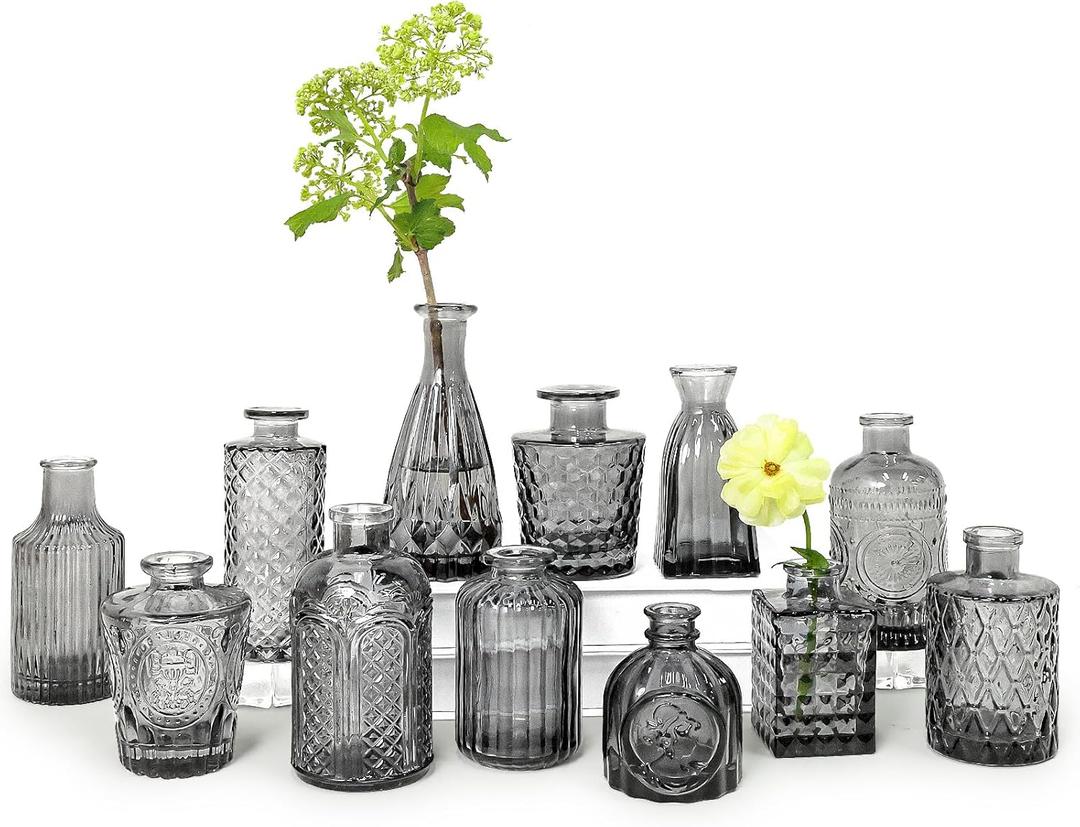 Bud Vase Set of 9, Black Bud Vases in Bulk, Small Flower Vases for Centerpieces, Mini Vintage Vase for Rustic Wedding, Home,Table Decoration