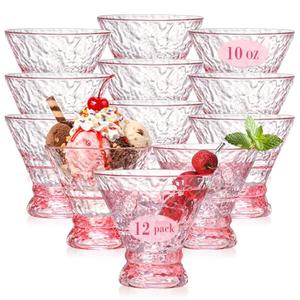 XUWAIDSGN 12 Pcs Acrylic Pink Stemless Martini Glasses 10oz Shatterproof Martini Cocktail Glasses Reusable Crystal Cocktail Glasses Vintage Cocktail Glassware Margarit Drinking Cups Coupe Glasses