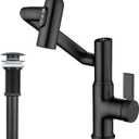 Lefton Rotatable Bathroom Faucet BF2204 with Pop-up Bathroom Sink Drain Stopper Without Overflow D01 (Contemporary, Matte Black)