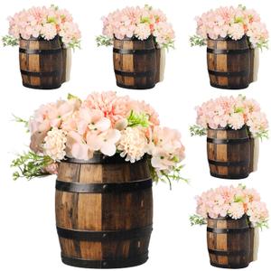 Cinnvoice 6 Pcs Wooden Centerpieces for Tables Baby Shower Decorations Tabletop Boxes Party Favor for Birthday Baby Shower Wedding Garden Tea Party (Wood Barrel)