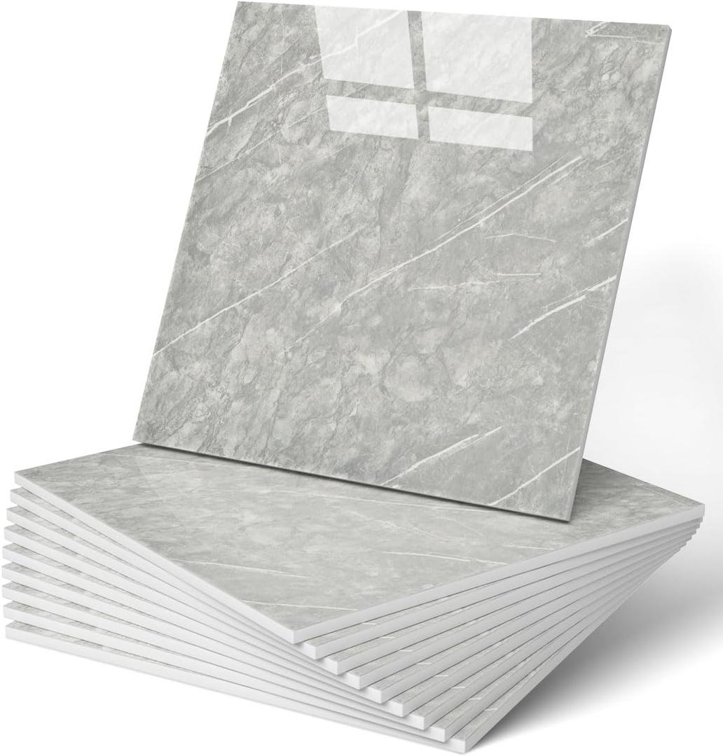 WADILE 20pcs Peel and Stick Tile Shower Waterproof Marble Tiles Wall Panels, 11.8"x11.8" Self-Adhesive Backsplash Tile, PVC Wall Panels Shower Tiles for Home Bathroom, Kitchen, Living Room Light Grey