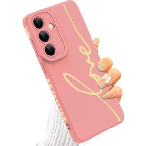 MOWIME for Samsung Galaxy S25 Plus Case, Back Cute Plating Love Letter Pattern with Anti-Fall Lens Cameras Protection Soft TPU Shockproof Phone Cases for Women Girls-Pink