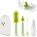 Baby Bottle Brush Set, 6-in-1 Compact Bottle Brush Set for Infant Feeding, Breast Pump Parts & On-The-Go Washing – Baby Travel Essentials for Flyingls (Green)