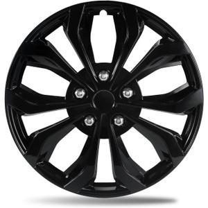 17 Inch Gloss Black Universal Wheel Covers Hubcaps for Steel Wheels, Set of 4, Adjustable Snap-On Design for Most Sedans, SUVs, Trucks & Vans, Tool-Free Install