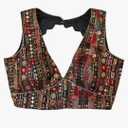 KRISHNA Sabyasachi V Cut Elegant Women's Readymade Saree Blouse Georgette Multi Embroidered Fabric Tunic Top Indian (L)