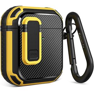 Koaichi for AirPods 2nd/1st Generation Case, Full-Body Ultra-Hard Shell Protective Cover with Lock, Powerful Drop Protection, Well Built Case Designed for AirPods 2/1, Black/Yellow, Set of 2