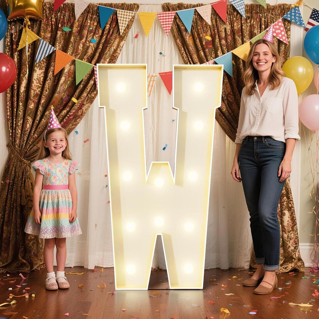 4FT Marquee Letters W Sign,Large Light Up Numbers Party Decoration - Hook and Loop Fastener,No Tools Easy Setup, Corrugated Plastic for Birthdays Weddings Baby Anniversaries(Letters W)