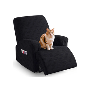 TAOCOCO Recliner Cover 3 Pieces Recliner Chair Covers, Stretch Jacquard Reclining Chair Cover, Furniture Protector Sofa Slipcovers Couch Covers with Elastic Bottom for Kids, Pets (Black)