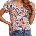 KIFOVEN Womens Summer Tops Short Sleeve V Neck Flora Tee Loose Fit Tunic T Shirt Blouse Red Print Small (S)