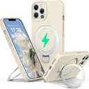 Liquid Silicone Case for iPhone 12 pro MAX with Magnetic Ring Stand, Upgraded Camera Lens Protection, Mil-Grade Drop Shockproof, Anti-Scratch Microfiber Lining Silicone Case (Beige)