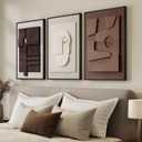 3D Textured Framed Neutral Abstract Wall Art for Bedroom, 3 Piece Modern Artwork for Walls, Minimalist White and Brown Geometric Wall Paintings for Living Room, Dining Room, Lounge Wall Decor 16x24 In, 16"W x 24"H x 3Pcs