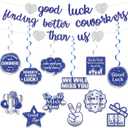 Pre-Strung Glitter Good Luck Finding Better Coworkers Than Us Banner, Blue Silver Going Away Party We Will Miss You Decorations, Great for Goodbye Farewell Job Change Party