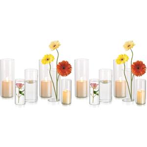 Glasseam Glass Cylinder Candle Holder: Set of 12 Hurricane Candle Holders for Pillar Candles Glass Candle Holder Hurricane Vase Clear Vases for Centerpieces Floating Candle Vases for Flowers Decor