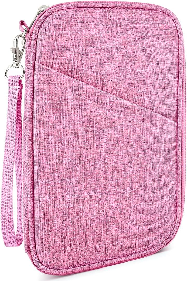Passport Holder Family, Women Rfid Blocking Passport Wallet, Travel Essentials Premium Wallets, Waterproof Passport Holders Bag for Men Traveling, Travel Document Organizer Credit Cards Case (Family - Vibrant Pink)