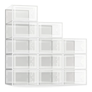 SEE SPRING 12 Pack Shoe Storage Box, Clear Plastic Stackable Shoe Organizer for Closet, Space Saving Foldable Shoe Rack Sneaker Container Bin Holder