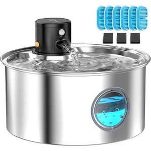 Cat Water Fountain Battery Powered: Cordless Cat Fountain Wireless - Rechargeable Pet Water Fountain Stainless Steel - 108oz/3.2L Automatic Kitty Water Fountain with Motion Sensor - 9 Filters