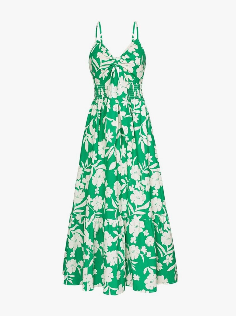 GRACE KARIN Women's 2025 Summer Maxi Dress Floral Tie Front Spaghetti Strap Casual Boho Beach Flowy Sundress with Pockets , Size L