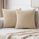 MIULEE Throw Pillow Covers Soft Corduroy Decorative Set of 2 Boho Striped Pillow Covers Pillowcases Farmhouse Home Decor for Couch Bed Sofa Living Room 18x18 Inch Beige