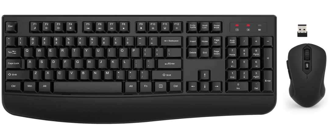 Wireless Keyboard and Mouse Combo, EDJO 2.4G FullSized Ergonomic Computer Keyboard with Wrist Rest and 3 Level DPI Adjustable Wireless Mouse for Windows, Mac OS Desktop/Laptop/PC
