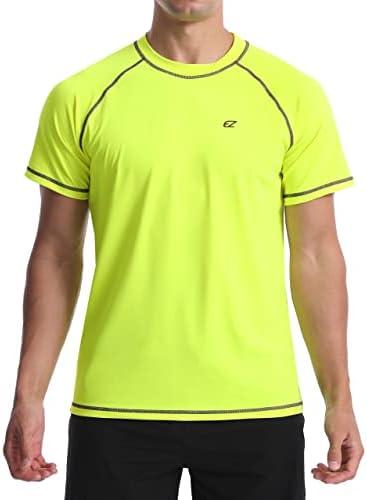 Men's Swim Shirts Rash Guard UPF 50+ UV Sun Protection T-Shirt Quick Dry Fishing Beach T Shirts Short Sleeve(Neonyellow, XXL)