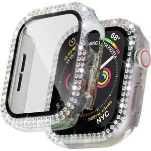 Bling Case for Apple Watch Apple Watch SE 3 (2025)/ SE2/ SE/Series 6/5/4 44mm Screen Protector, Woman Glitter Crystal Rhinestone Scratch Resistant Overall Protective Bumper Cover, Colorful