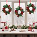 4 Pieces 9" Christmas Candle Ring Wreath Artificial Berries Pine Candle Ring Holder Christmas Wreath Rings for Xmas Home Dining Table Centerpieces Decor