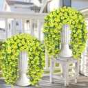 Artificial Hanging Flowers for Outdoors, 4 PCS 600 Blooms UV Resistant Morning Glory Faux Silk Vines, No-Odor Realistic Fake Plants for Garden Planter Porch Patio Decoration, Yellow