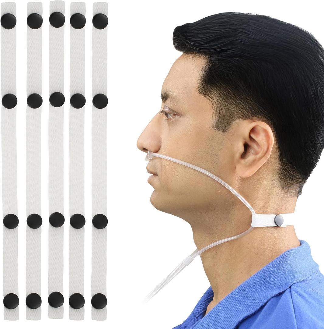 Acanthus - Nasal Cannula Holder - Adjustable Oxygen Tube Holder - Elastic Snap Button Design - Latex-Free - Ear Protection - Made in USA