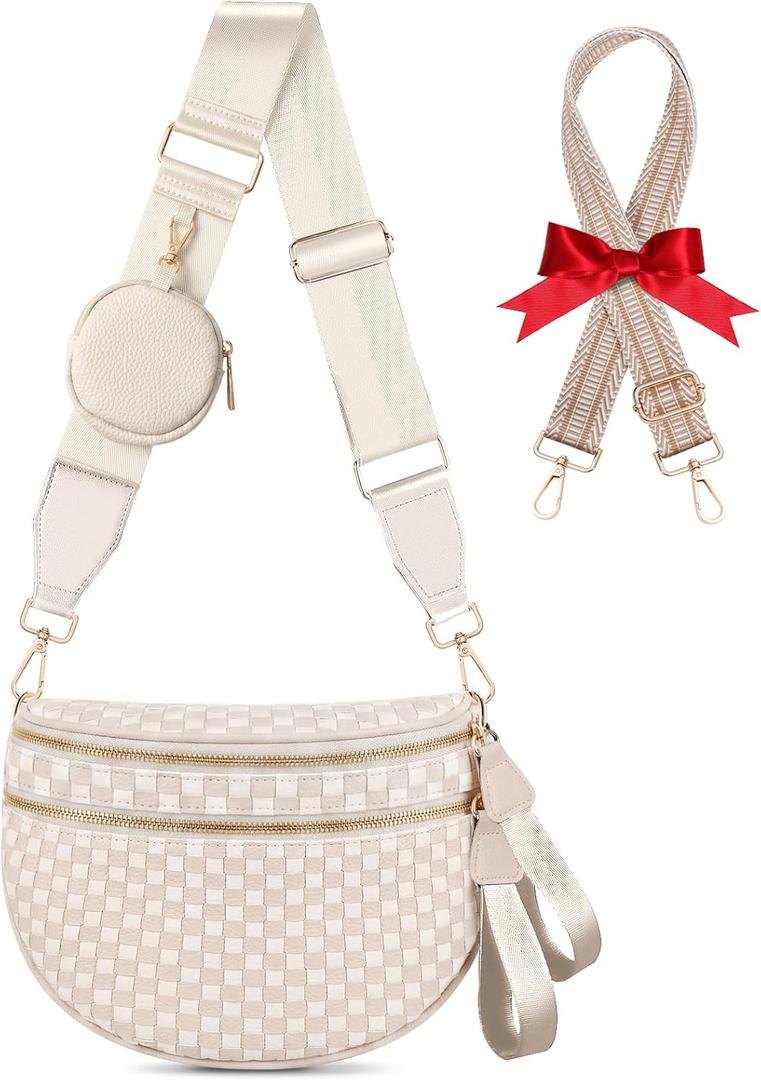 Woven Crossbody Bag for Women, Checkered PU Leather Sling Purse