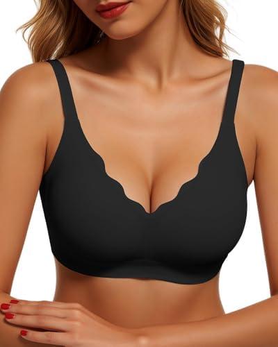CINOON Womens Wireless Bras Push Up Bralette Supportive Everyday Bras Seamless Full Coverage Comfort T-Shirt Bra M