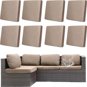 8Pcs Outdoor Cushions Covers Waterproof, Patio Cushion Covers, Stretch Cushion Covers Replacement,Cushion Slipcovers, Furniture Cushion Covers (Khaki, 8 PCS)